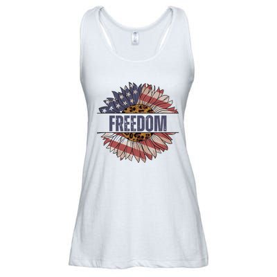 Vintage Sunflower USA Flag 4th Of July Ladies Essential Flowy Tank