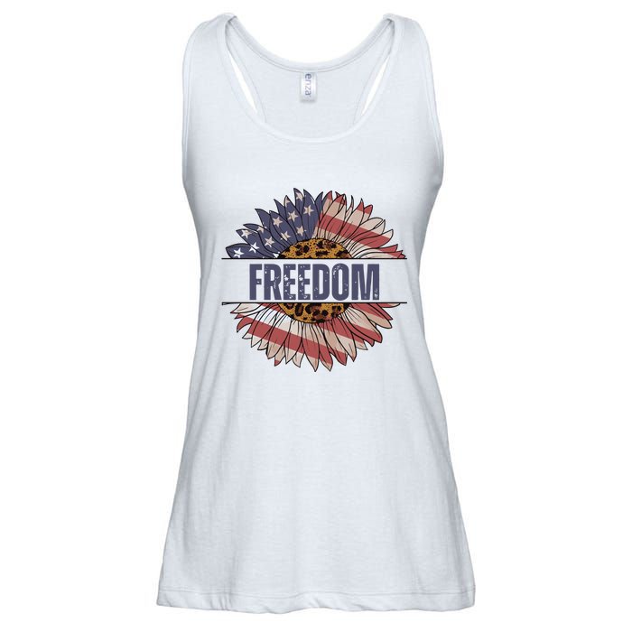 Vintage Sunflower USA Flag 4th Of July Ladies Essential Flowy Tank