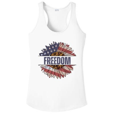 Vintage Sunflower USA Flag 4th Of July Ladies PosiCharge Competitor Racerback Tank