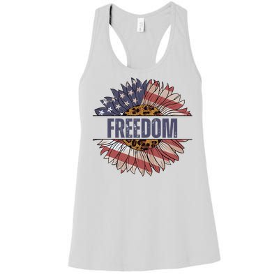 Vintage Sunflower USA Flag 4th Of July Women's Racerback Tank