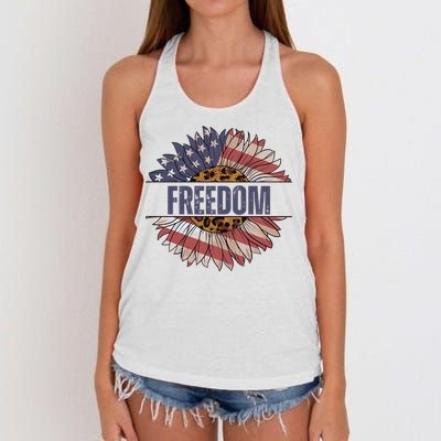 Vintage Sunflower USA Flag 4th Of July Women's Knotted Racerback Tank