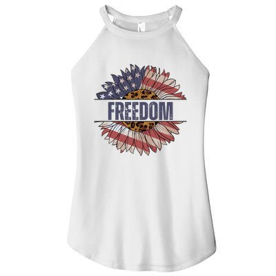 Vintage Sunflower USA Flag 4th Of July Women's Perfect Tri Rocker Tank