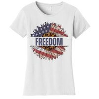 Vintage Sunflower USA Flag 4th Of July Women's T-Shirt