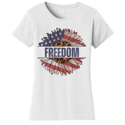 Vintage Sunflower USA Flag 4th Of July Women's T-Shirt