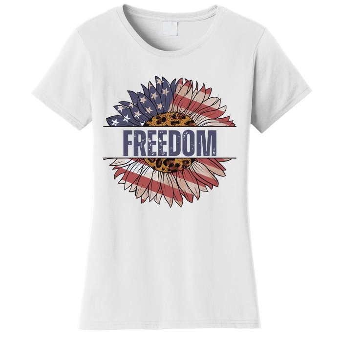 Vintage Sunflower USA Flag 4th Of July Women's T-Shirt