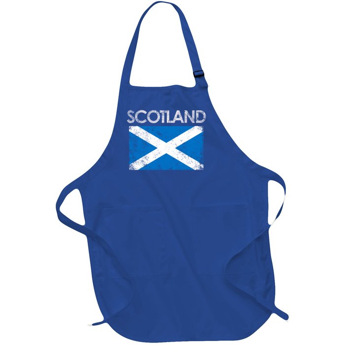 Vintage Scotland Uk Scottish Flag Pride Gift Full-Length Apron With Pockets