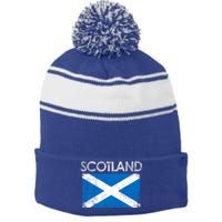 Vintage Scotland Uk Scottish Flag Pride Gift Stripe Pom Pom Beanie