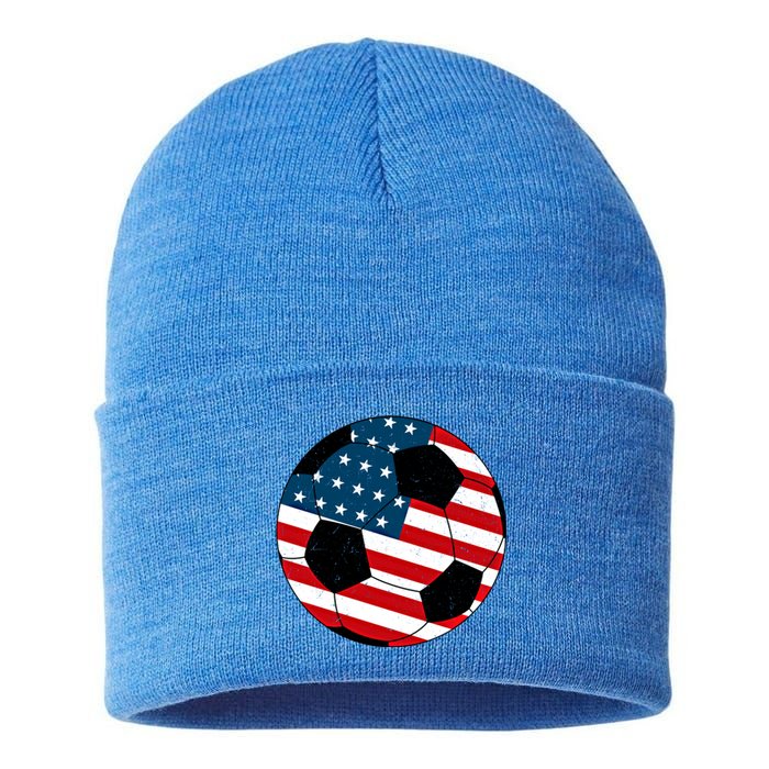 Vintage Soccer United States Soccer Ball American Flag Meaningful Gift Sustainable Knit Beanie