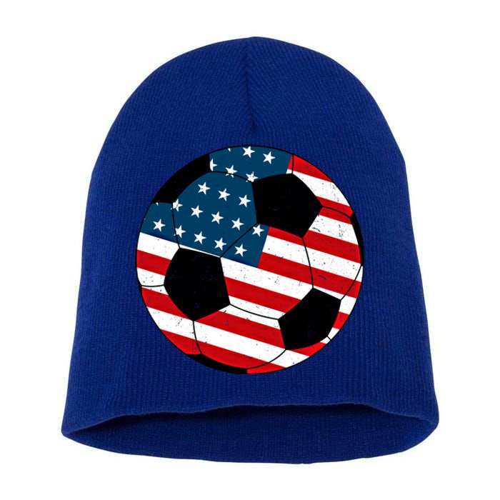 Vintage Soccer United States Soccer Ball American Flag Meaningful Gift Short Acrylic Beanie