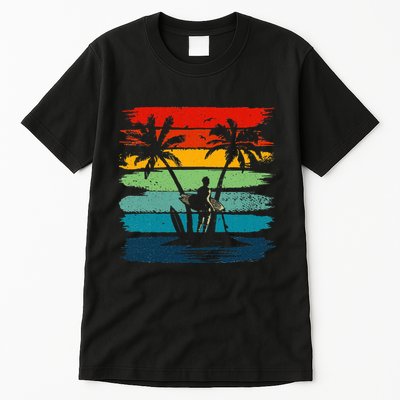 Vintage Summer Vacation Surf Surfing Surfers Beach Palm Tree Tall T-Shirt