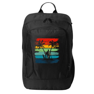 Vintage Summer Vacation Surf Surfing Surfers Beach Palm Tree City Backpack