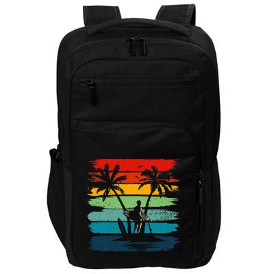 Vintage Summer Vacation Surf Surfing Surfers Beach Palm Tree Impact Tech Backpack
