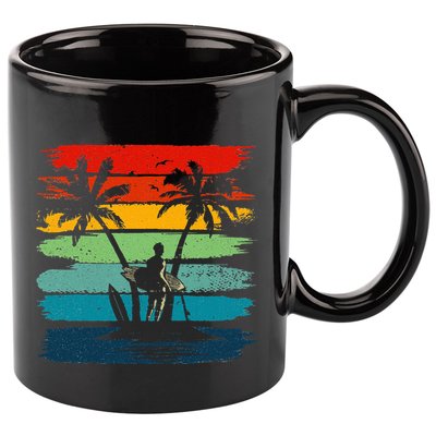 Vintage Summer Vacation Surf Surfing Surfers Beach Palm Tree 11oz C Handle Ceramic Mug