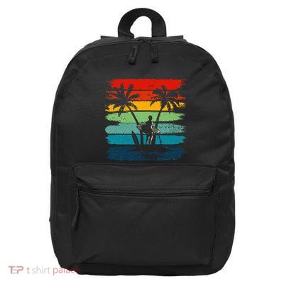 Vintage Summer Vacation Surf Surfing Surfers Beach Palm Tree 16 in Basic Backpack
