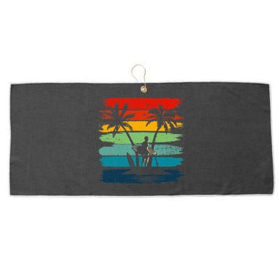 Vintage Summer Vacation Surf Surfing Surfers Beach Palm Tree Large Microfiber Waffle Golf Towel