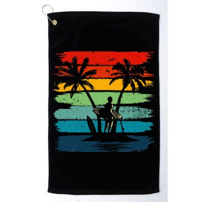 Vintage Summer Vacation Surf Surfing Surfers Beach Palm Tree Platinum Collection Golf Towel