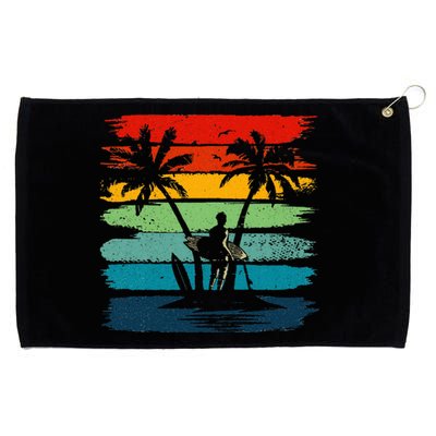 Vintage Summer Vacation Surf Surfing Surfers Beach Palm Tree Grommeted Golf Towel