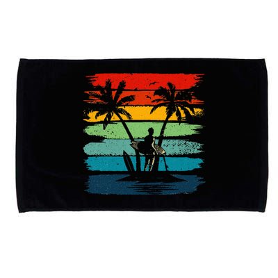 Vintage Summer Vacation Surf Surfing Surfers Beach Palm Tree Microfiber Hand Towel