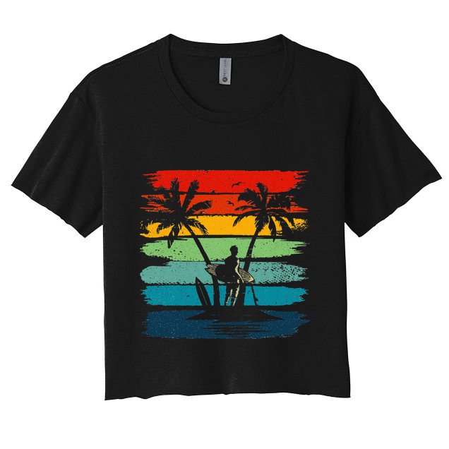 Vintage Summer Vacation Surf Surfing Surfers Beach Palm Tree Crop Top
