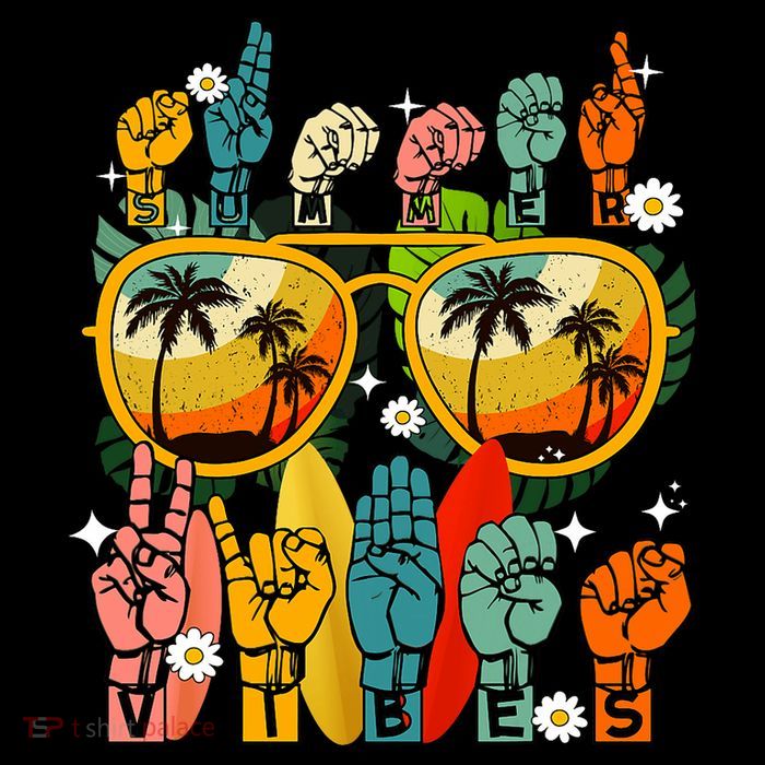 Vintage Summer Vibes American Sign Language Interpreter Asl T-Shirt