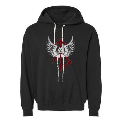 Valkyrie Symbol Valknut Odin Wings Vikings Asgard Valhalla Garment-Dyed Fleece Hoodie