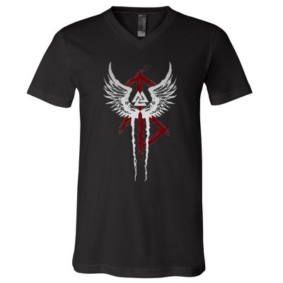 Valkyrie Symbol Valknut Odin Wings Vikings Asgard Valhalla V-Neck T-Shirt