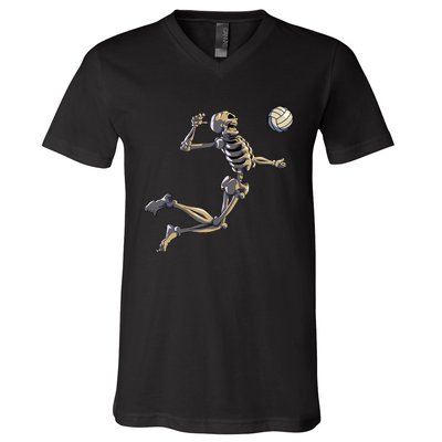 Volleyball Skeleton Volleyball Player Halloween V-Neck T-Shirt