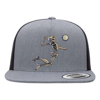 Volleyball Skeleton Volleyball Player Halloween Flat Bill Trucker Hat