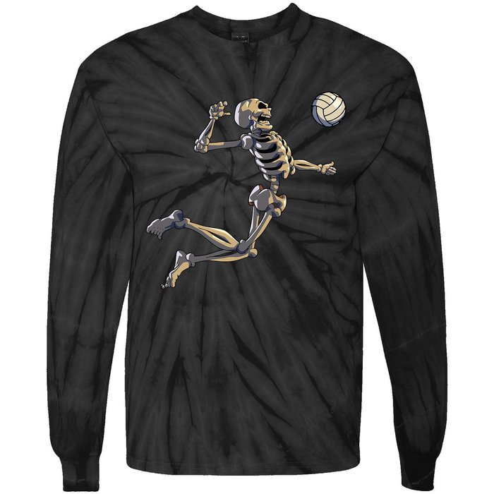 Volleyball Skeleton Volleyball Player Halloween Tie-Dye Long Sleeve Shirt