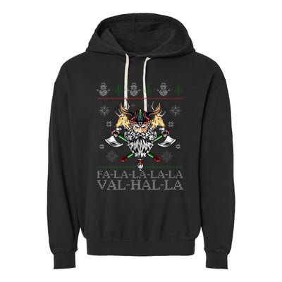 Viking Santa Viking Christmas Sweater Falala Lala Valhalla Garment-Dyed Fleece Hoodie