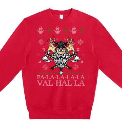 Viking Santa Viking Christmas Sweater Falala Lala Valhalla Premium Crewneck Sweatshirt