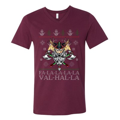 Viking Santa Viking Christmas Sweater Falala Lala Valhalla V-Neck T-Shirt