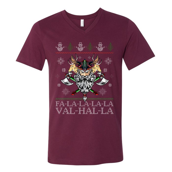 Viking Santa Viking Christmas Sweater Falala Lala Valhalla V-Neck T-Shirt