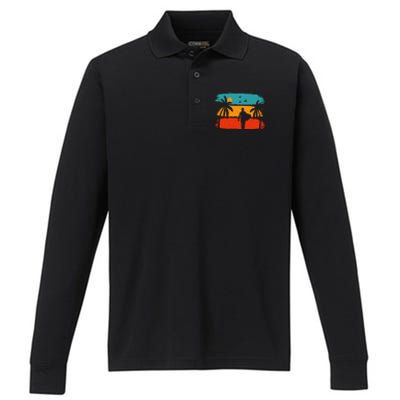 Vintage Summer Vibes Print Performance Long Sleeve Polo