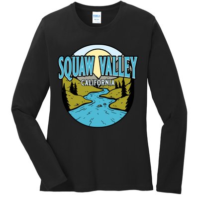 Vintage Squaw Valley California River Valley Souvenir Print Ladies Long Sleeve Shirt