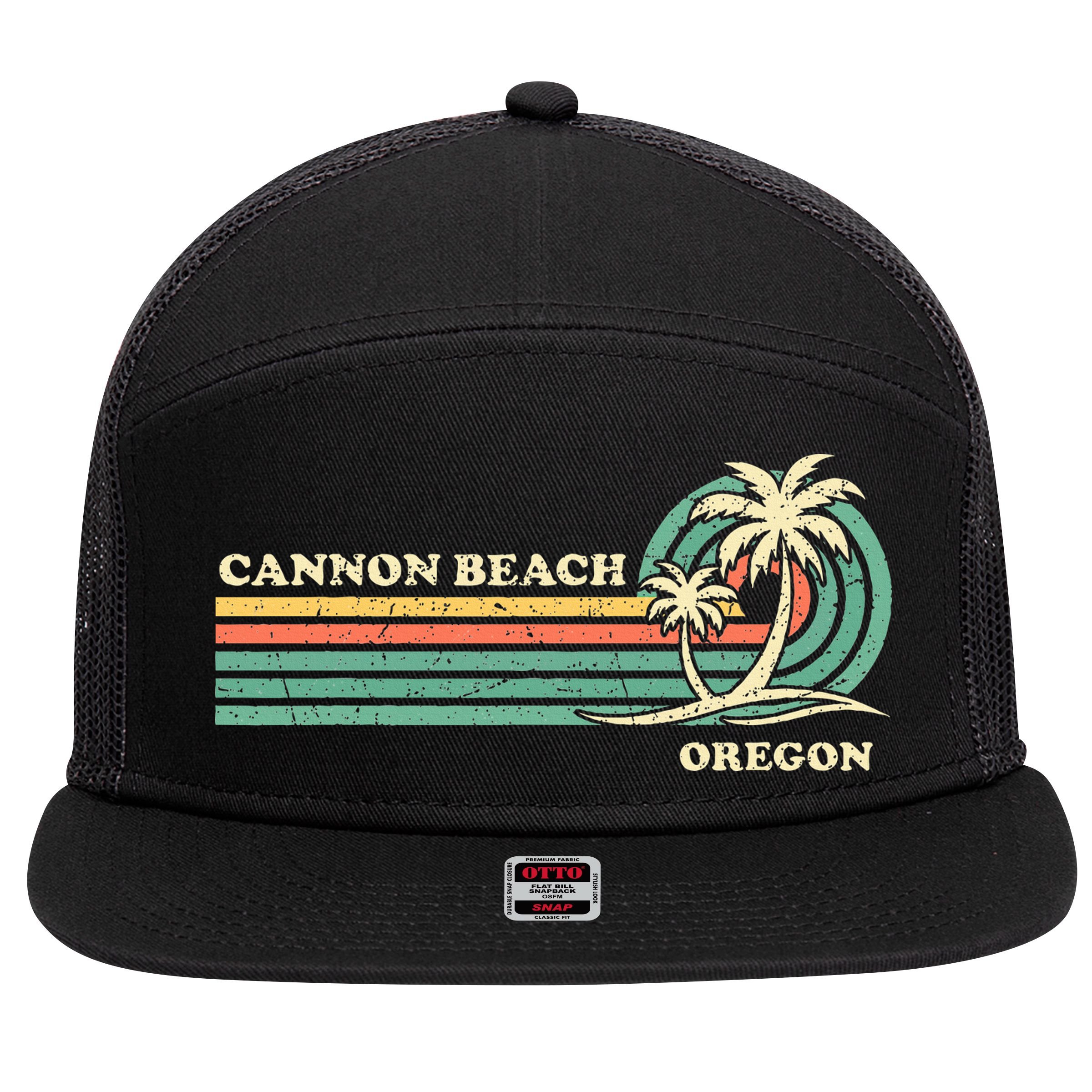 Vintage Summer Vacation Oregon Cannon Beach 7 Panel Mesh Trucker Snapback Hat