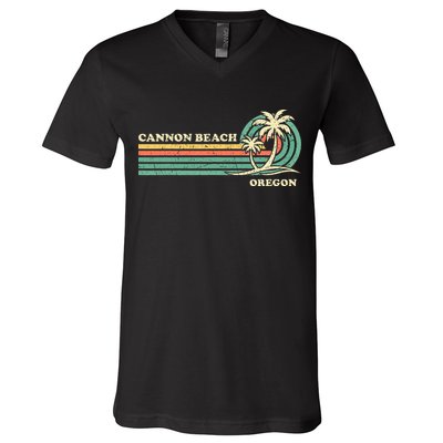 Vintage Summer Vacation Oregon Cannon Beach V-Neck T-Shirt