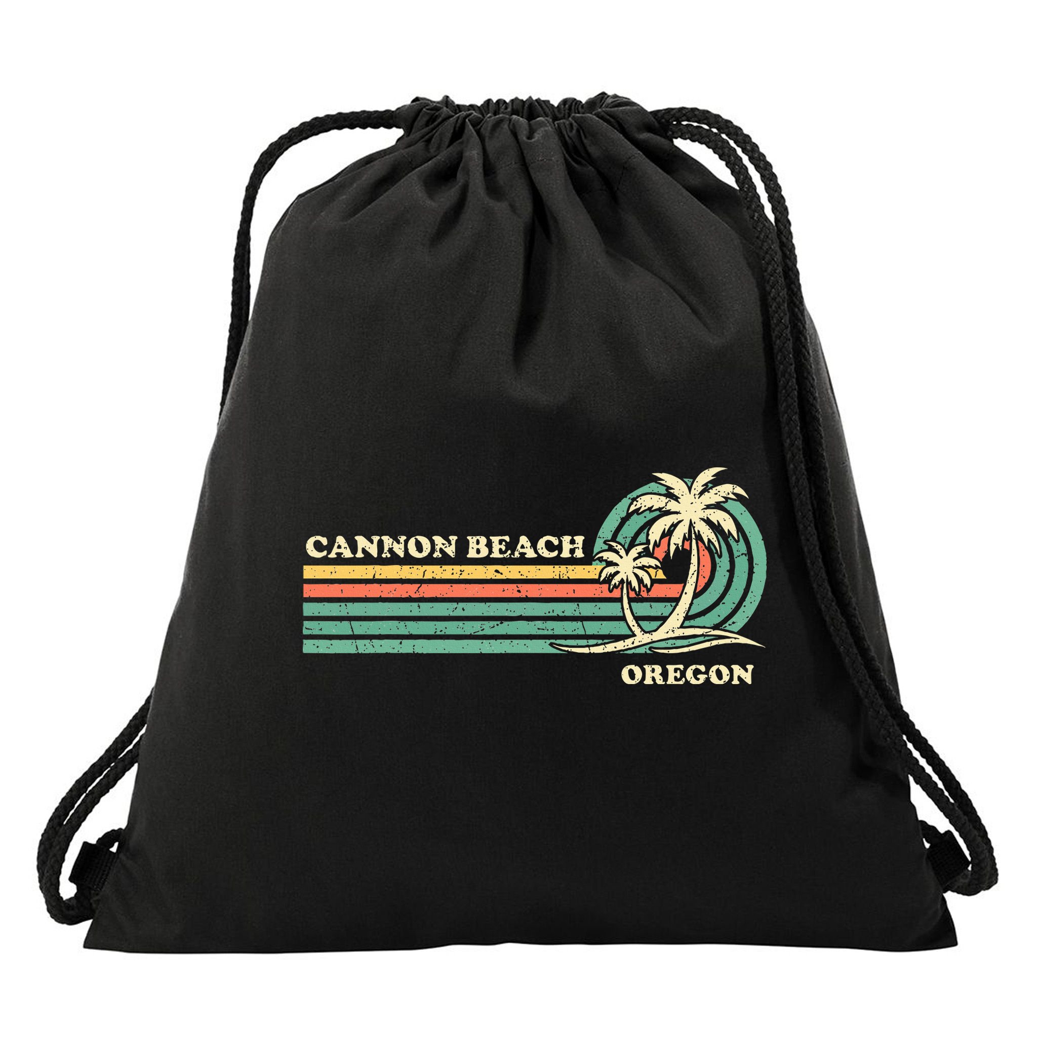 Vintage Summer Vacation Oregon Cannon Beach Drawstring Bag