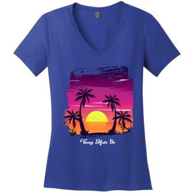 Vintage Sunset Vacay Mode: On Summer Beach Gift Women's V-Neck T-Shirt