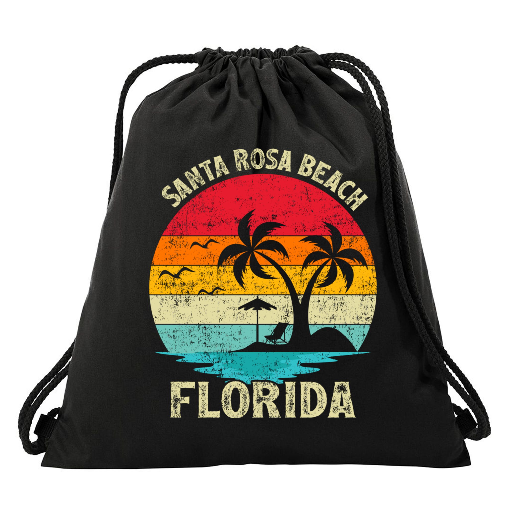 Vintage Summer Vacation Retro Florida Santa Rosa Beach Gift Drawstring Bag