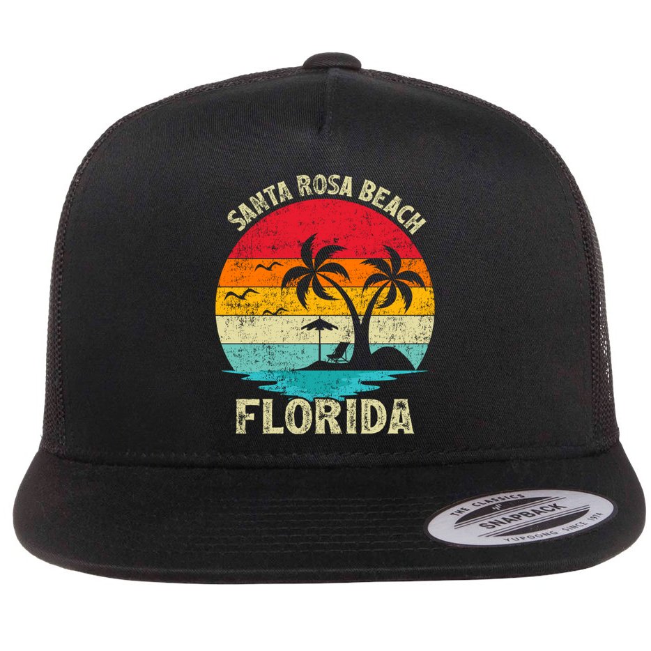 Vintage Summer Vacation Retro Florida Santa Rosa Beach Gift Flat Bill Trucker Hat