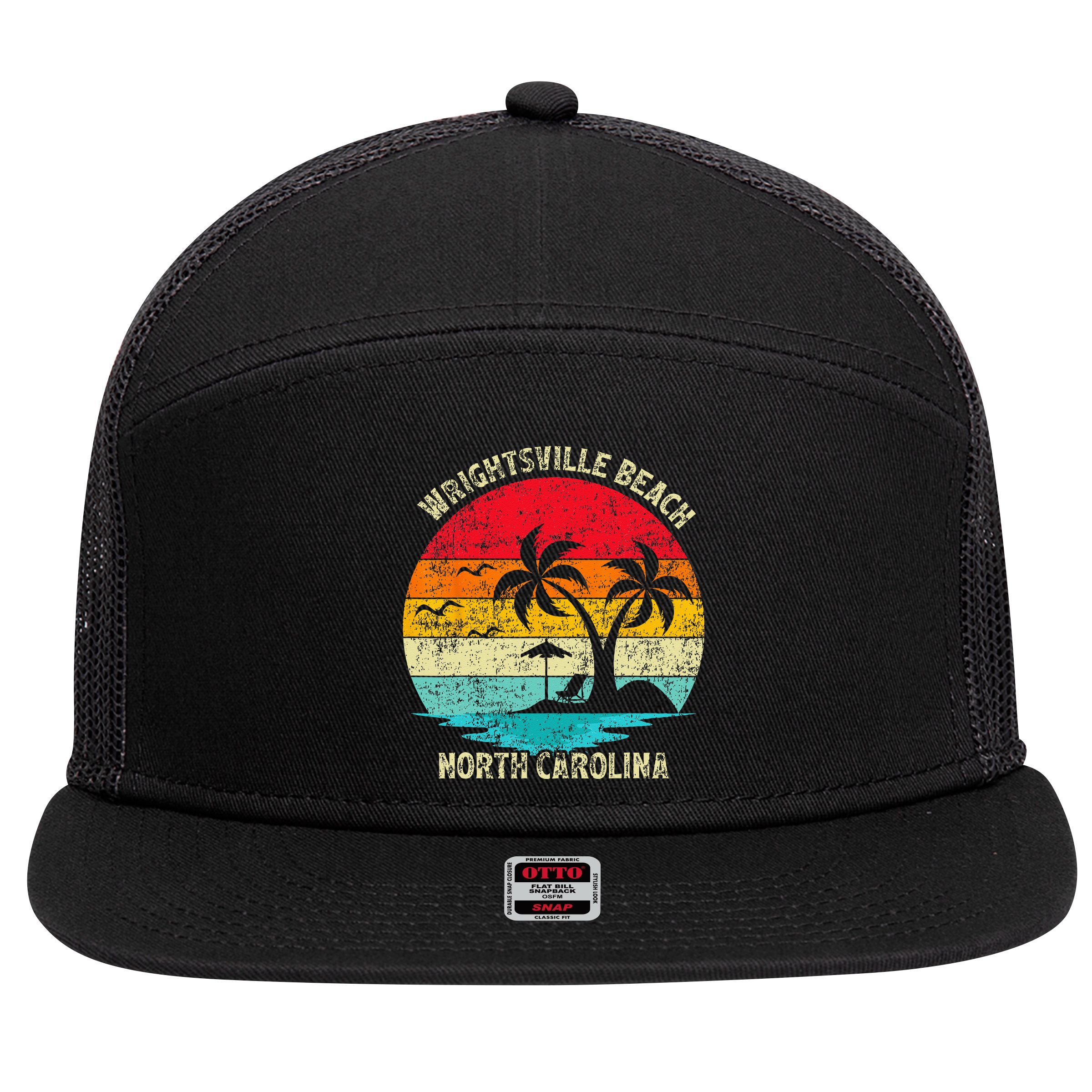 Vintage Summer Vacation North Carolina Wrightsville Beach 7 Panel Mesh Trucker Snapback Hat