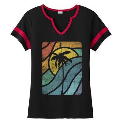 Vintage Summer Vacation Vibes Tee Sunset Sunrise Palms Vacay Great Gift Ladies Halftime Notch Neck Tee