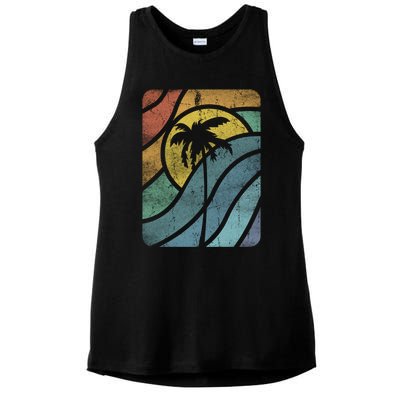 Vintage Summer Vacation Vibes Tee Sunset Sunrise Palms Vacay Great Gift Ladies PosiCharge Tri-Blend Wicking Tank