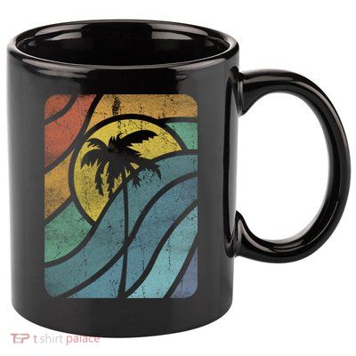 Vintage Summer Vacation Vibes Tee Sunset Sunrise Palms Vacay Great Gift 11oz C Handle Ceramic Mug