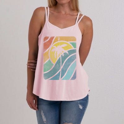 Vintage Summer Vacation Vibes Tee Sunset Sunrise Palms Vacay Great Gift Women's Strappy Tank