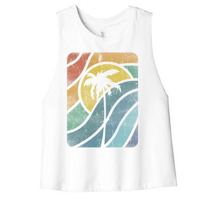 Vintage Summer Vacation Vibes Tee Sunset Sunrise Palms Vacay Great Gift Women's Racerback Cropped Tank