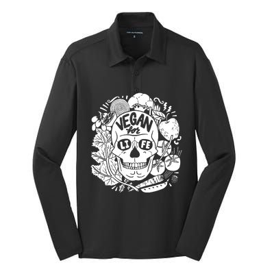 Vegan Skull Silk Touch Performance Long Sleeve Polo