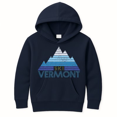 Vermont Ski Vintage Mountain Winter Sports Skiing Souvenir Kids Hoodie