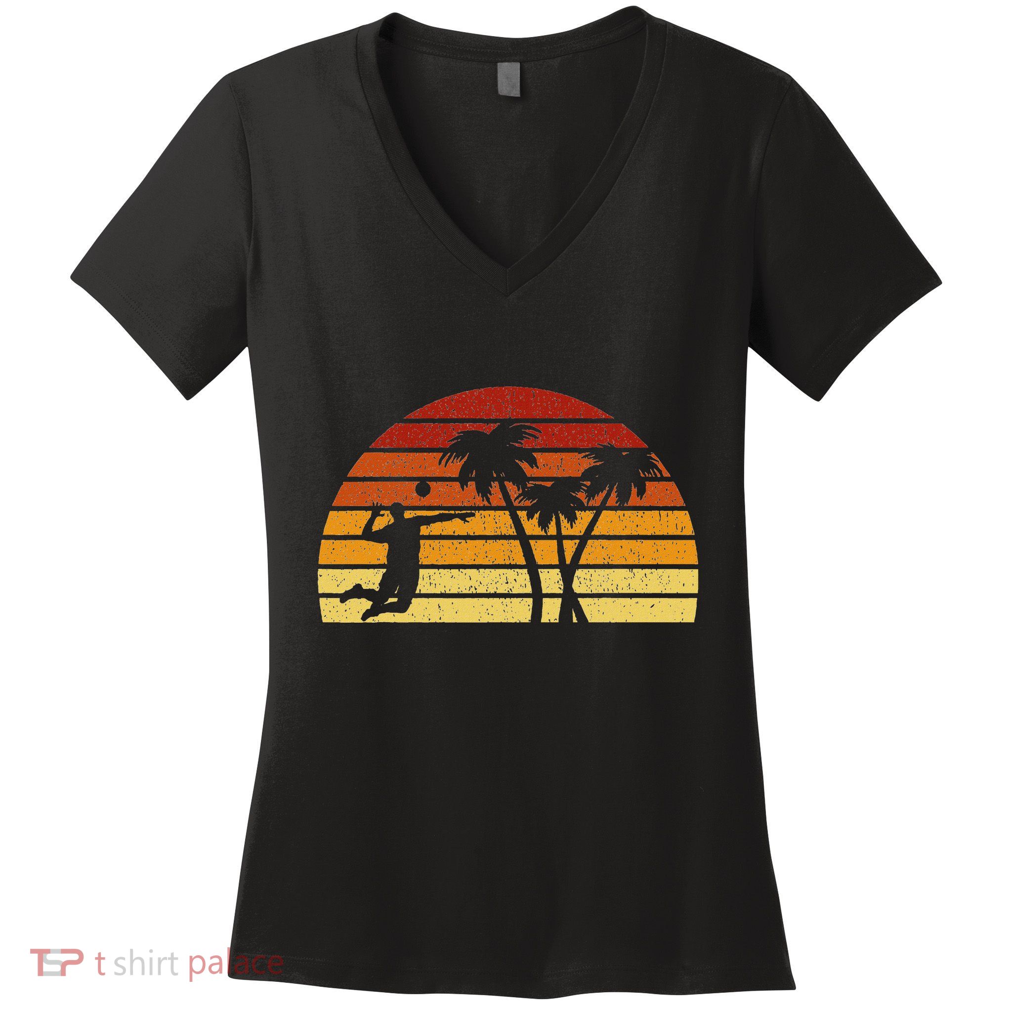 Vintage Sunset Volleyball Gift For Volleyball Players Women's V-Neck T-Shirt
